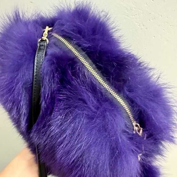 Purple Handmade Dyed Silver Fox Fur Camera Bag/Crossbody & 3 Strap Styles - Picture 14 of 17